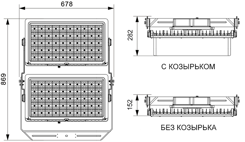 Размеры светодиодного суперпрожектора AURO-PRO-FL-SG3-960